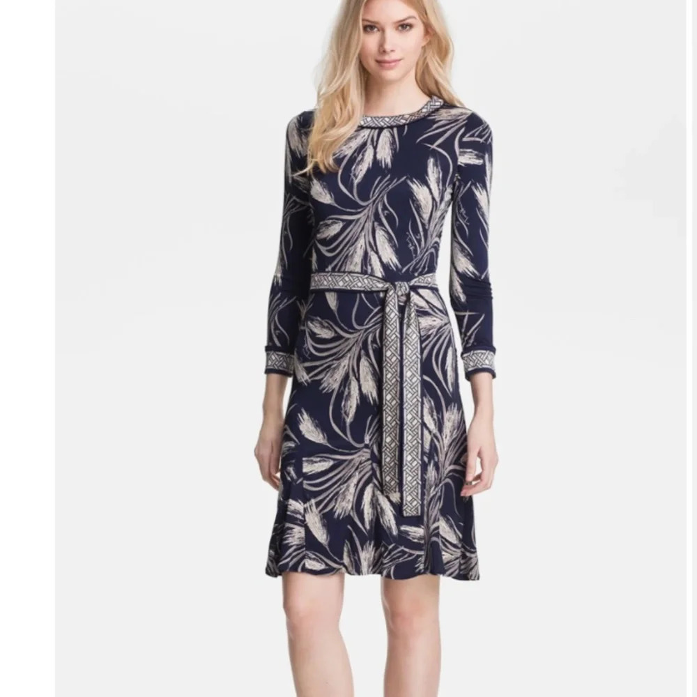 Tory Burch Navy and Cream Printed Midi Dress